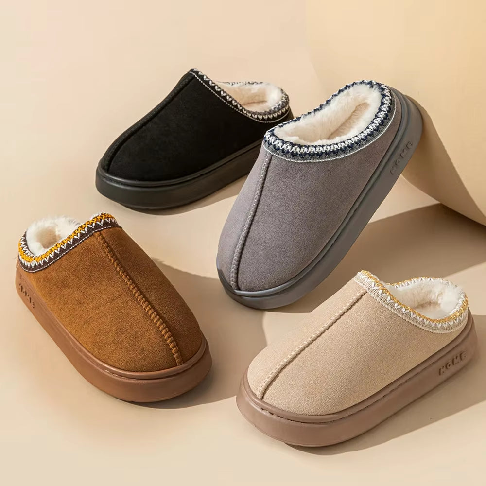 2025 Winter Home Cozy Fluffy Platform Slippers for Women Plush Warm Cotton Non Slip Indoor Unisex Shoes