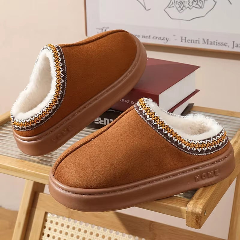 2025 Winter Home Cozy Fluffy Platform Slippers for Women Plush Warm Cotton Non Slip Indoor Unisex Shoes