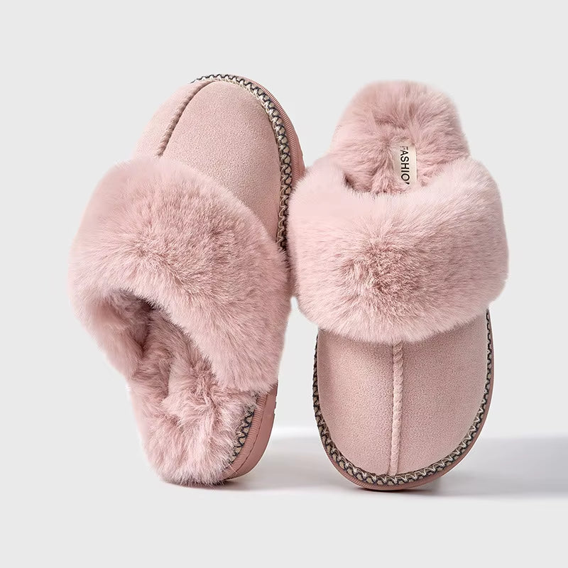 Smile Pop Winter Fur Cotton Slippers for Women Soft Comfort Fuzzy Bedroom Slides Faux Fur Warm Plush Shoes Fluffy House Slippers