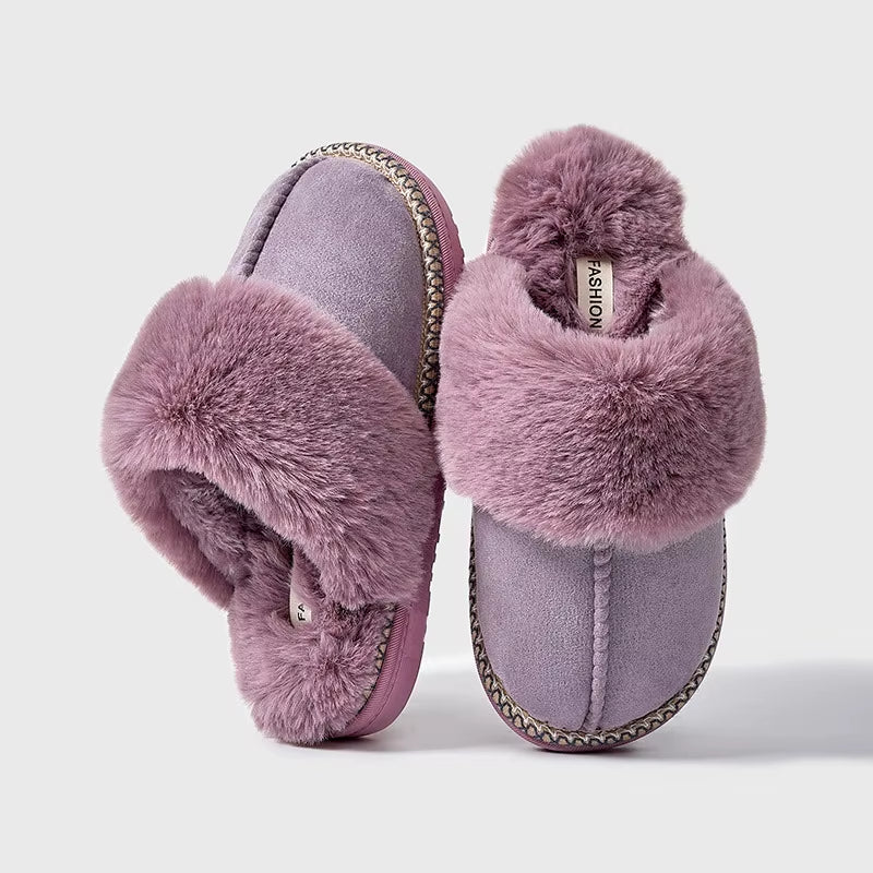 Smile Pop Winter Fur Cotton Slippers for Women Soft Comfort Fuzzy Bedroom Slides Faux Fur Warm Plush Shoes Fluffy House Slippers