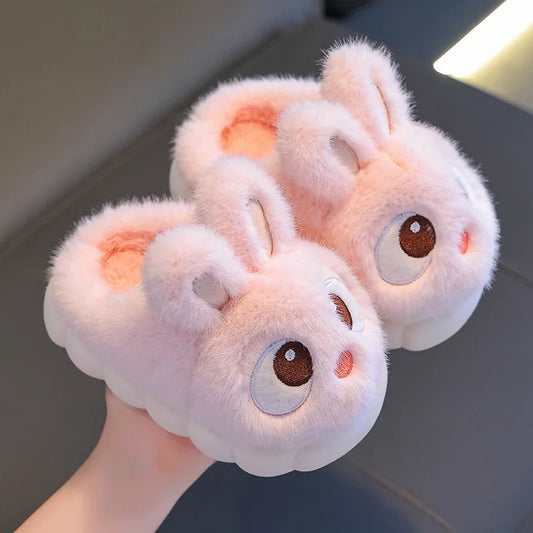 2024 New Cute Rabbit Children'S Cartoon Winter Slippers Comfortable Warm House Shoes Boys Girls Indoor Home Fluffy Slippers