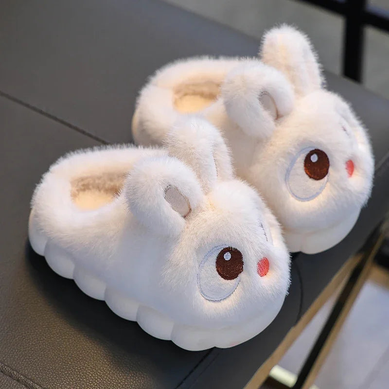 2024 New Cute Rabbit Children'S Cartoon Winter Slippers Comfortable Warm House Shoes Boys Girls Indoor Home Fluffy Slippers