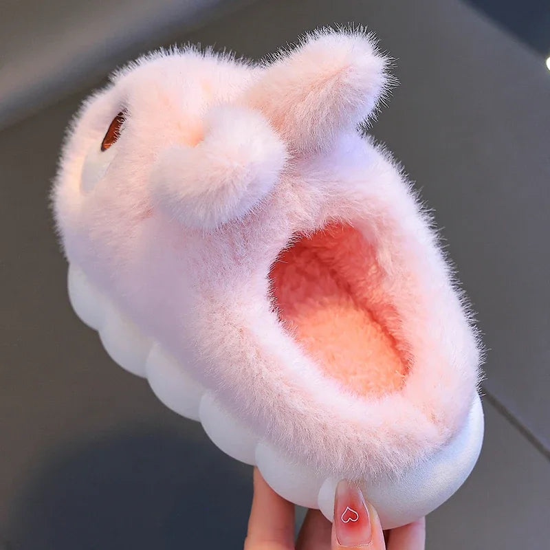 2024 New Cute Rabbit Children'S Cartoon Winter Slippers Comfortable Warm House Shoes Boys Girls Indoor Home Fluffy Slippers