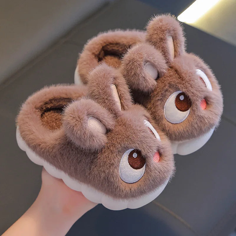 2024 New Cute Rabbit Children'S Cartoon Winter Slippers Comfortable Warm House Shoes Boys Girls Indoor Home Fluffy Slippers